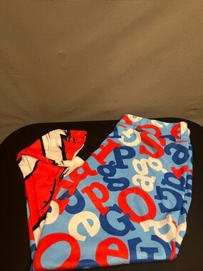 Colorful Alphabet Blue Red White Dr Suess leggings from Charlie Projects